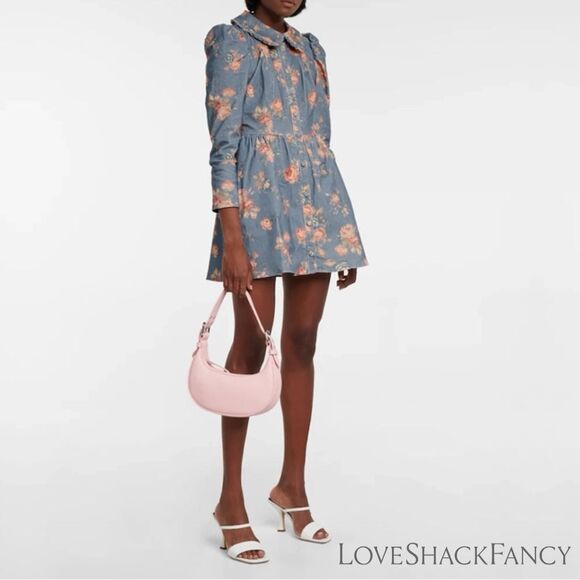 LOVESHACKFANCY **NWT** Beyers Corduroy Mini Dress in Faded Denim Floral - Picture 14 of 16